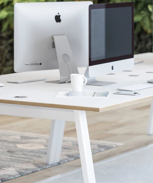 Switch 2 Person Crescent Desk And Desk High Pedestal Closed Leg 6