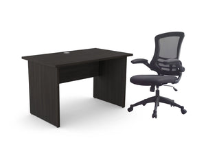 Walnut Home Office Desk With Mesh Adjustable Black Chair