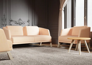 Walter 2 Seater and Single Seater Classic Sofa in Peach Finish witj Round Top Coffee Table