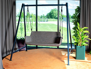 Zoe Moodlii Lounge Sofa Swing 5 In Grey Finish With Black Frame With Plant Pot In Lounge Area