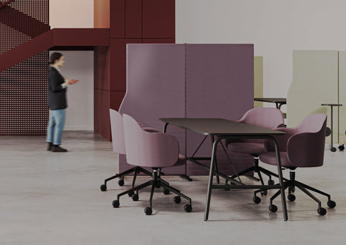 Acoustic freestanding office screens dividing an open-plan office