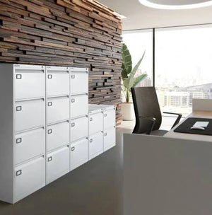 AOC Filing Cabinet in White Finish with Reception Desk in Lounge Area