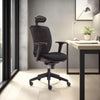 Action Ergonomic Mesh Chair in Black Finish with Wooden Table and Indoor Plant in Modern Office Setting