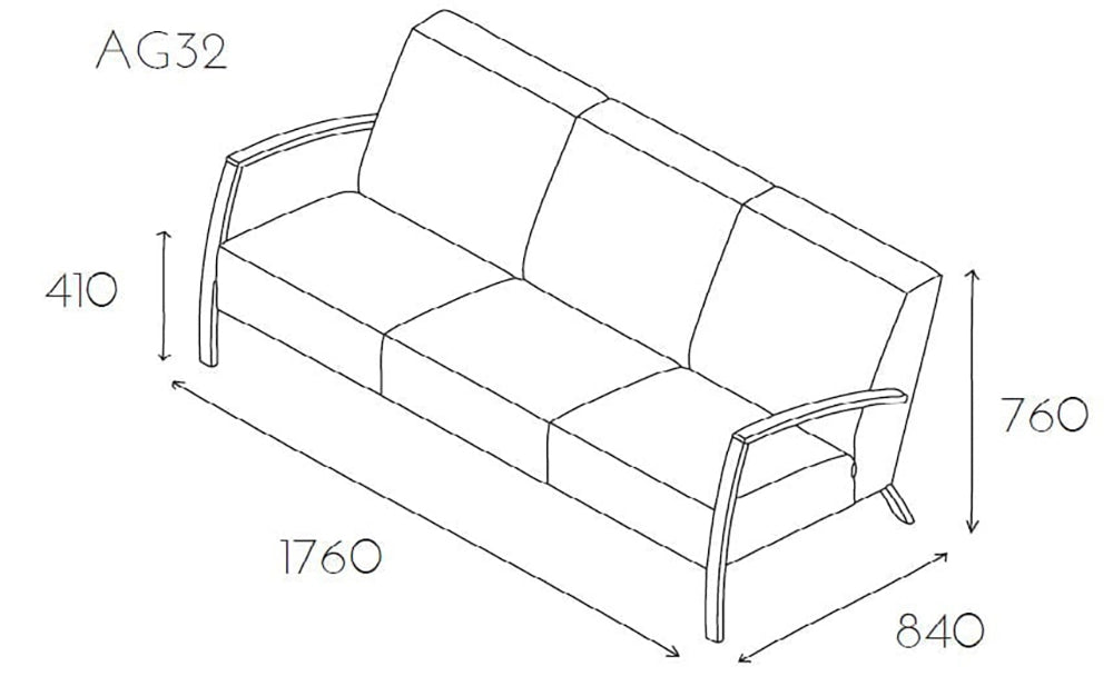Age Upholstered 3 Seater Sofa with Armrests Dimensions