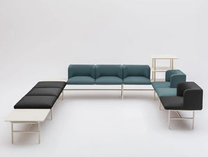 Agora Soft Seating With Turquoise And Black Finish And White Legs And Shelves