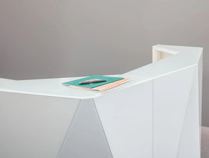 Alpa Reception Desk Summer White With White Table Top And Ergonomic Desk