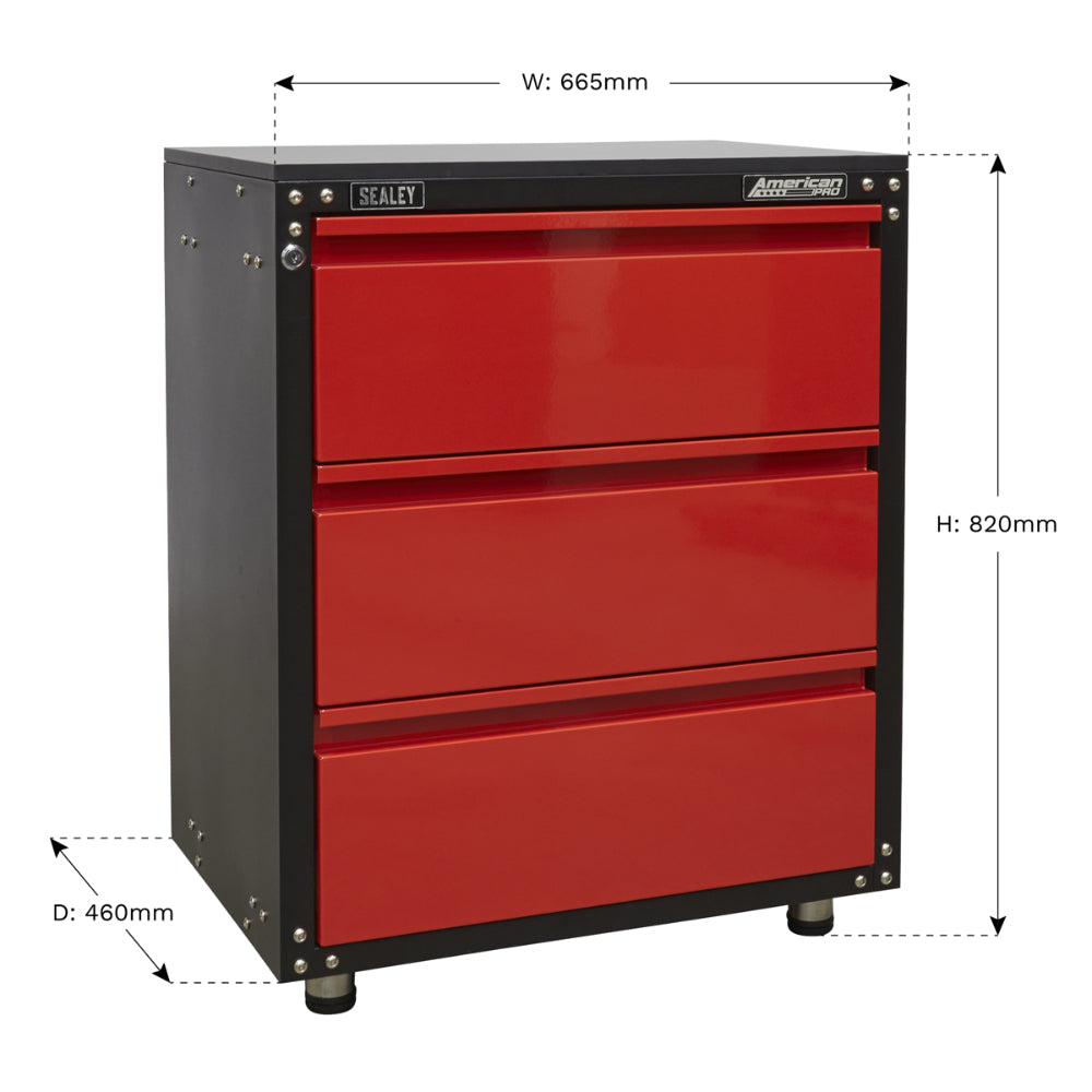 American PRO Modular Cabinet with Worktop 3 Drawer 665mm APMS82 5
