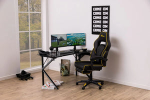 Anastasia Gaming Desk Black 10 with Black and Yellow Gaming Chair