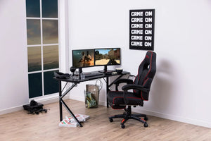 Anastasia Gaming Desk Black 8 with Black and Red Gaming Gaming Chair