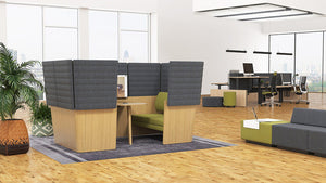 Arcipelago Sofa Meeting Booth with Mobile Pouf and Modular Sofa in Breakout Setting