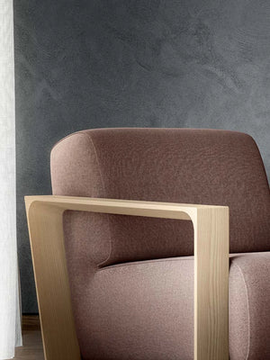 Arco Upholstered Armchair In Light Pink Close Up Detail