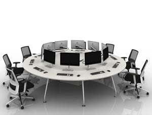 Arthur 10 Person Round Desking System With Computers And Steel Legs