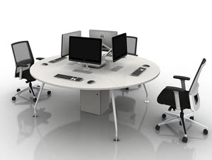 Arthur 4 Person Round Desking System With Computers And Steel Legs