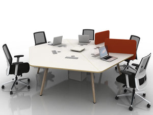 Arthur 6 Person Hexagonal Desking System With Chairs And Wooden Legs