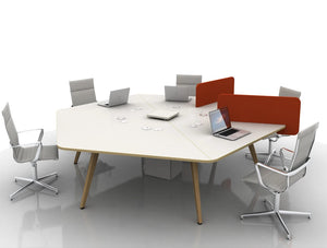 Arthur 6 Person Hexagonal Desking System With Computers And Wooden Legs