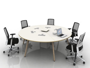 Arthur 6 Person Round Desking System With Chairs And Wooden Legs