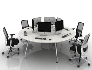 Arthur 6 Person Round Desking Sytem With Computers And Steel Legs