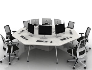 Arthur 8 Person Octogonal Desking System With Computers And Chairs