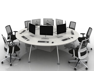Arthur 8 Person Round Desking System With Computers And Steel Legs