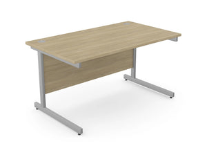 Ashford Straight Office Desk With Metal Legs In Light Oak And Silver Finish