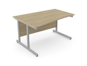 Ashford Wave Office Desk With Metal Legs In Light Oak And Silver Finish