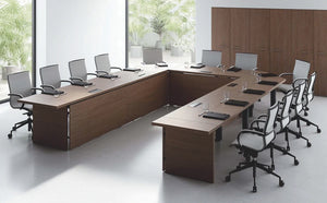 Asset Meeting Table in with Swivel Armchair and Wooden Cabinet in Boardroom Setting