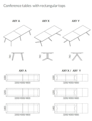 Axy Line Conference Tables With Double Rectangular Tops Dimensions