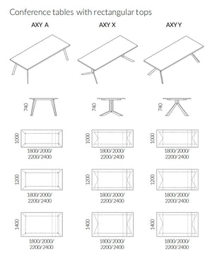 Axy Line Conference Tables With Rectangular Tops Dimensions