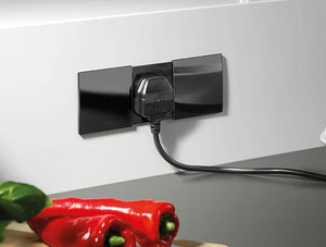 Bachmann Due Dual Power Module Black With Open Interchangeable Covers In Kitchen Area