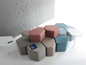 Bazalto Modular Low And High Pouffes Set With Brown Finish And Meeting Table