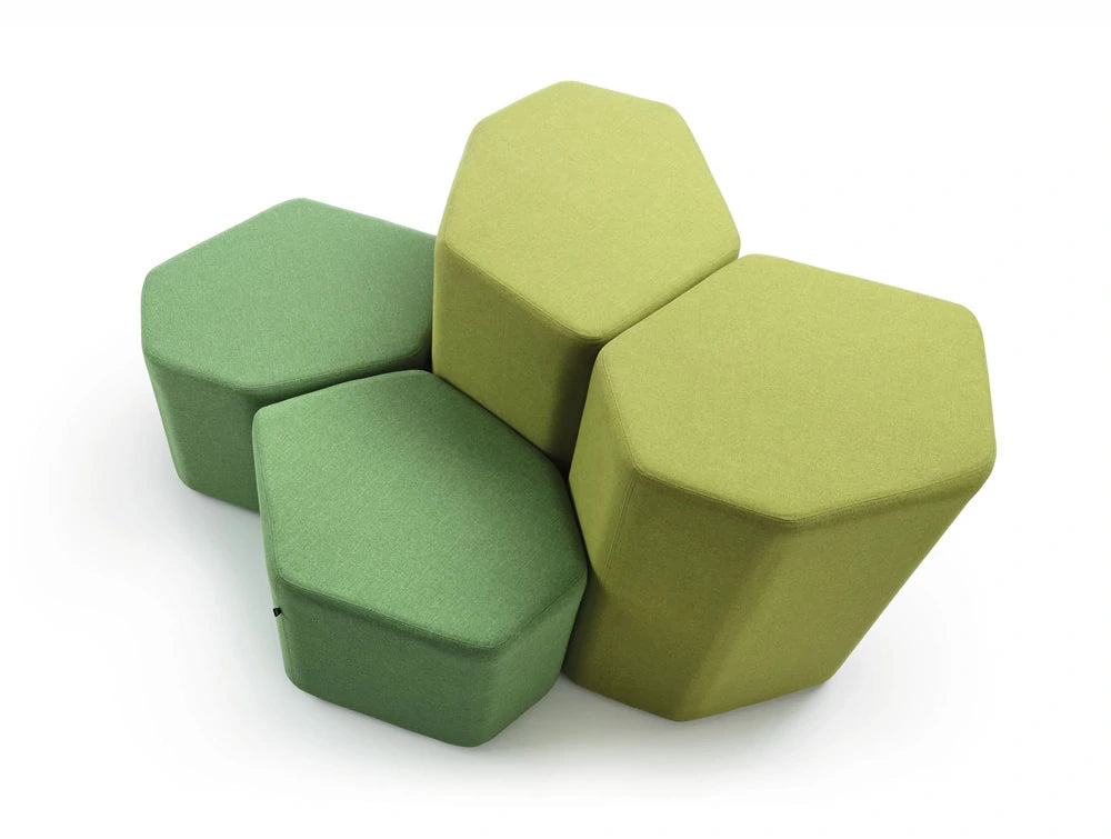 Bazalto Modular Pouffes With Fun Lime Green And Light Bluen Fabric Finish And Metal Bindings