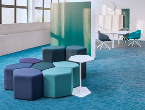 Bazalto Modular Low And High Pouffes Set With Turquoise Finish And White Table