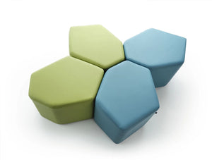 Bazalto Modular Pouffes With Fun Lime Green And Light Bluen Fabric Finish And Metal Bindings
