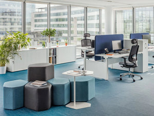 Bazalto Modular Pouffes With Grey And Blue Finish For Open Offices