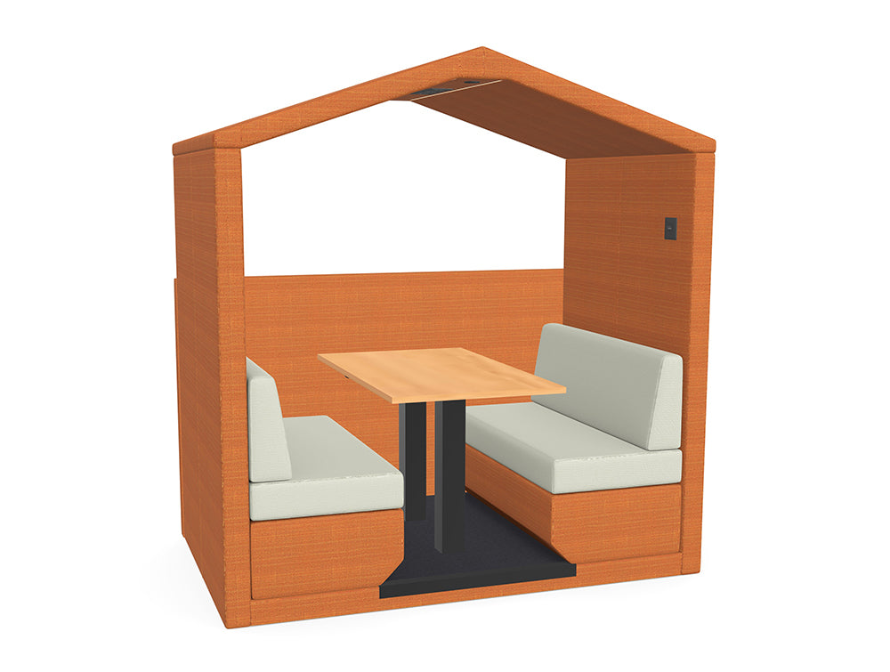 Bea 4 Person Open Meeting Pod Acoustic Sofa Den with Wooden Tabletop