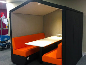Bea 6 Seater Meeting Pod With Orange Cushion And Overhead Led Light