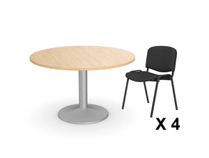 Beech Round Meeting Table With Black Visitor Chairs Bundle