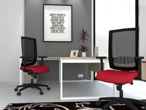 Begin Black Adjustable Mesh Task Chair with Floor Rug in Office Setting 2