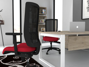 Begin Black Adjustable Mesh Task Chair with Floor Rug in Office Setting