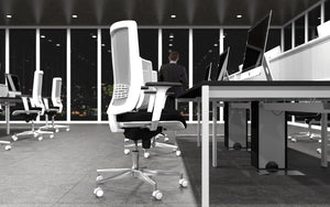 Begin Black Adjustable Mesh Task Chair with Modular Desk in Office Setting 3