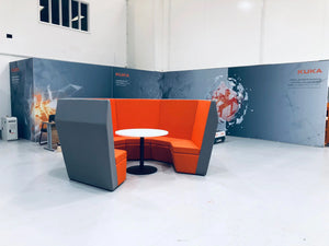 Ben 6 Person Mid Back Open Collaboration Pod with Round Top Cylinder Based Table
