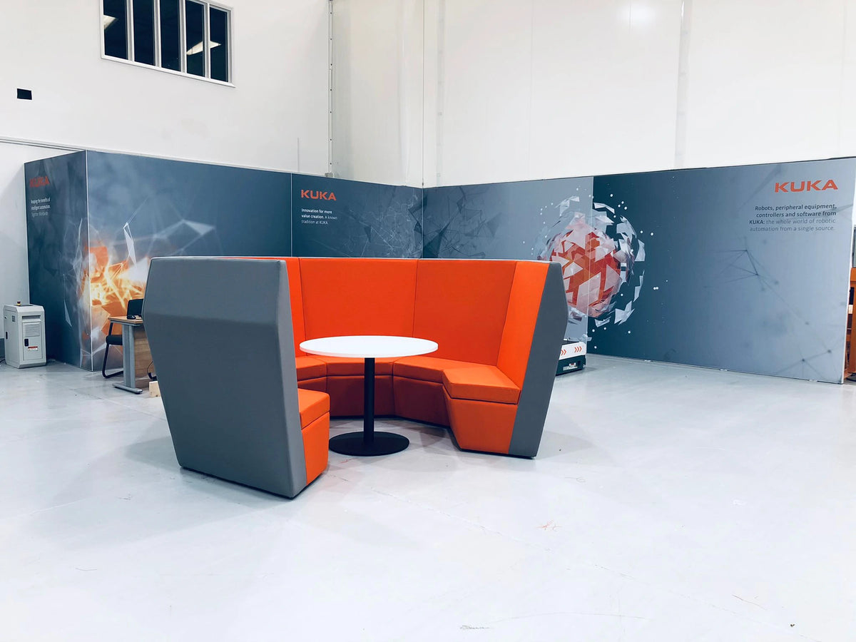 Ben 6 Person Mid Back Open Collaboration Pod with Round Top Cylinder Based Table