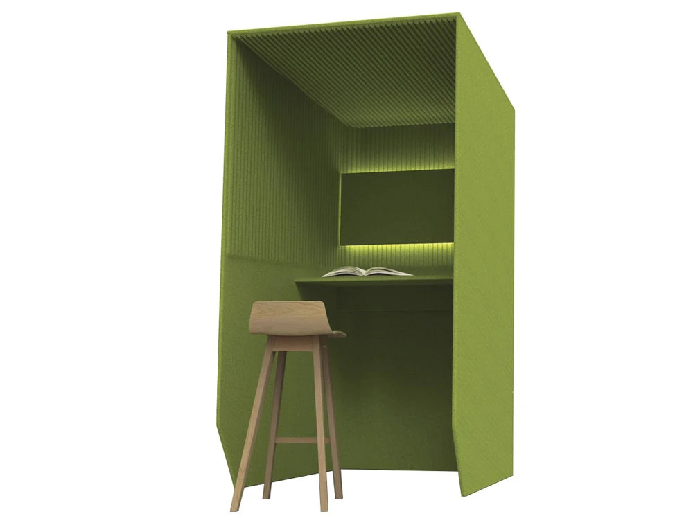 Bizziboth Standing Acoustic Workstation Pod Green With Breech Stool And Lights