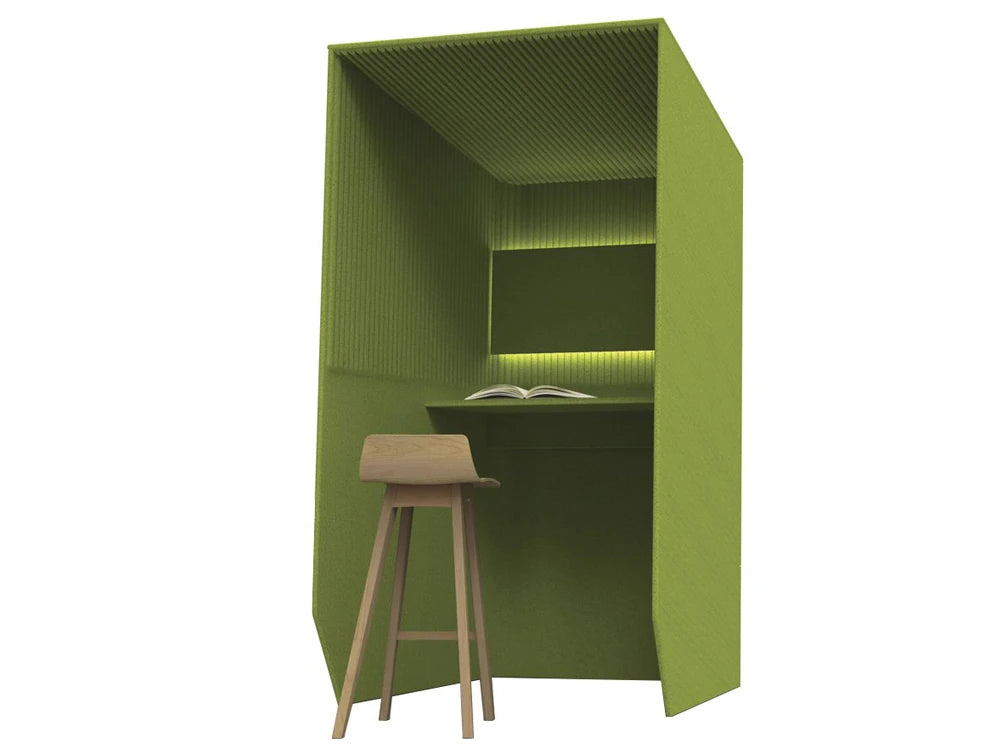Buzziboth Standing Acoustic Workstation Pod Green With Breech Stool And Lights