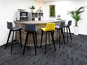 Blaze Stool in Different Finishes with Counter Tableand Grey Storage in Home Bar Settings