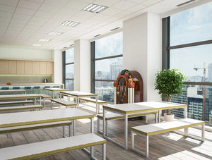 Block Steel White Canteen Table And Benches In An Office