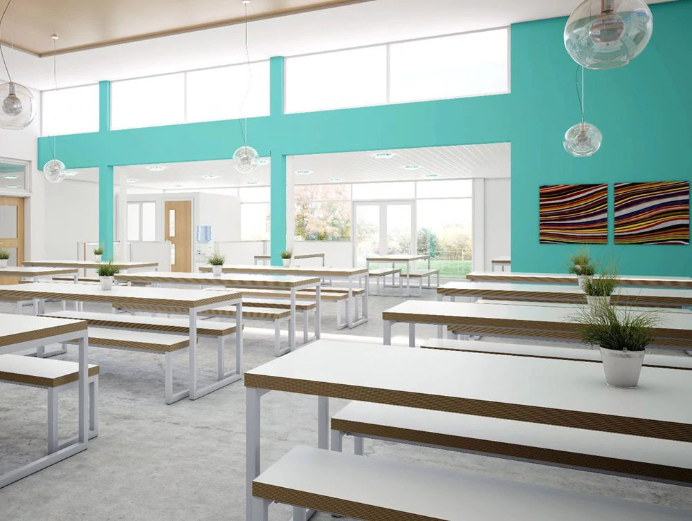 Block Steel White Canteen Table And Benches