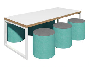 Block Steel White Canteen Table With Blue Seats