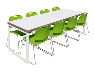 Block Steel White Canteen Table With Green Chairs