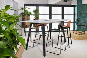 Blume 4 Legged High Stool With High Table And Indoor Plant In Breakout Setting